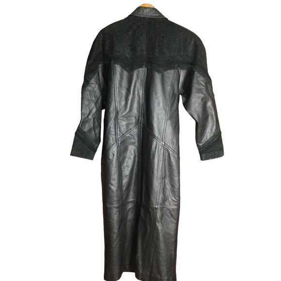 VTG Jacqueline Ferrar Womens Full Length Long Leather Coat Black Size Small Goth - Picture 5 of 10